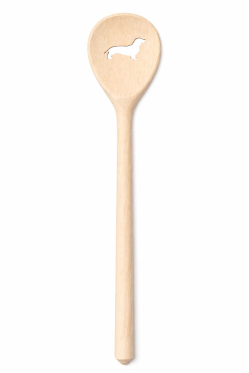 Teemando, Kochlöffel aus Holz mit Motiv Dackel, extra stabil, Naturprodukt: handgefertigt, unbehandelt, Rührlöffel aus Buche, oval 30 cm, das besondere Geschenk