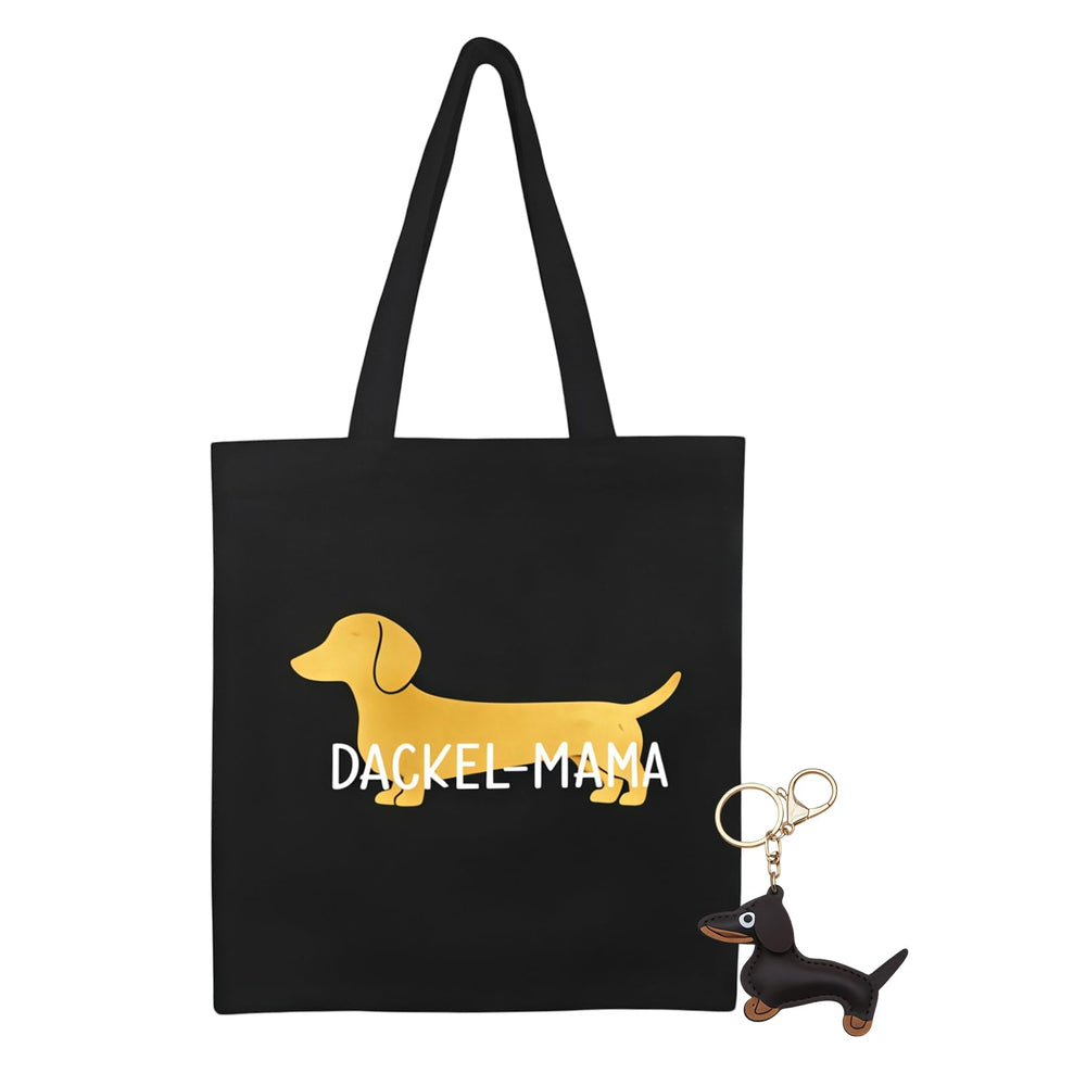 QijAOPD Dackel-Stofftasche mit Schlüsselanhänger, schwarz