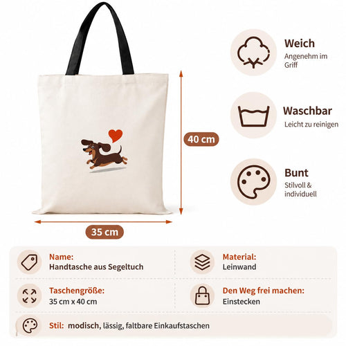 Snyvpra Tasche mit Dackelmotiv, ca. 35 × 40 cm