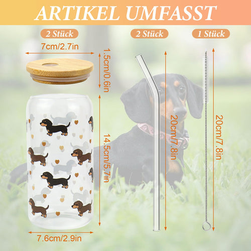 Dackel-Trinkgläser mit Deckel – 2er-Set, je 500 ml