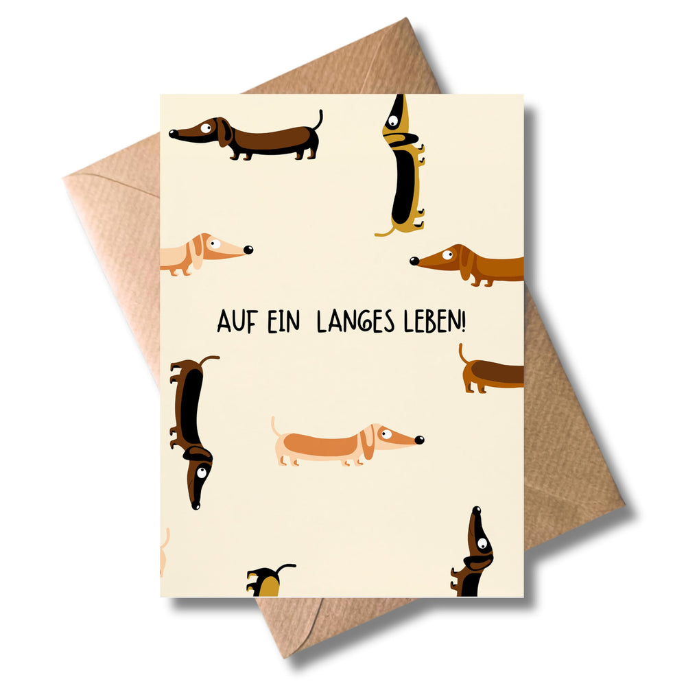 Dackel-Geburtstagskarte „Auf ein langes Leben“