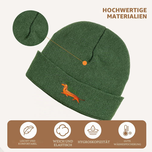 Snyvpra Strickmütze mit Dackel-Stickerei, 54–58 cm