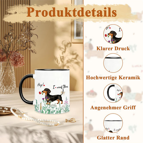 Leseogye Dackel-Kaffeebecher aus Keramik, beidseitig bedruckt