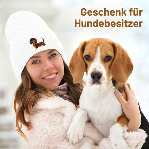 YYSWSAKY Strickmütze mit Dackelstickerei, 54–58 cm