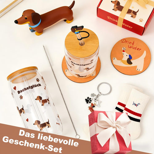 Dackel-Geschenkset mit Trinkglas, 500 ml von Chsukozic