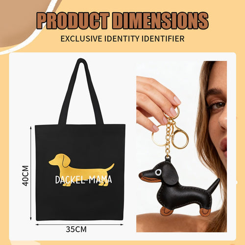 QijAOPD Dackel-Stofftasche mit Schlüsselanhänger, schwarz