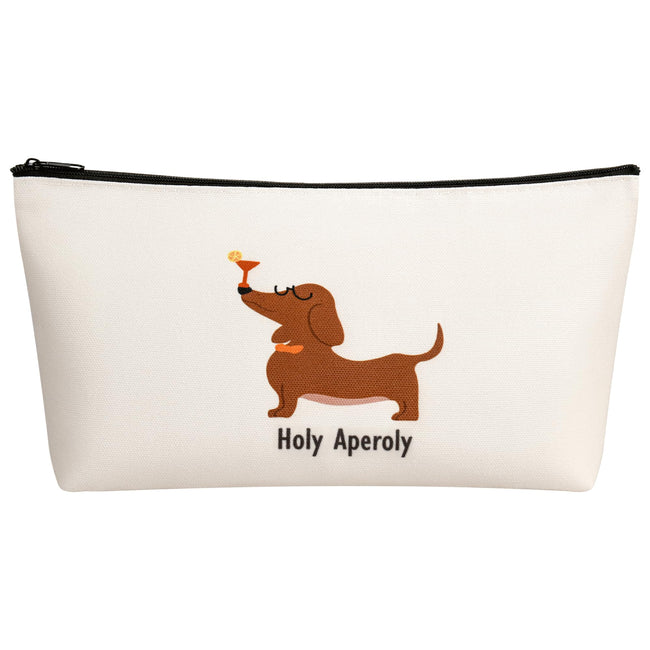 Dackel-Kosmetiktasche „Holy Aperoly“ in Beige
