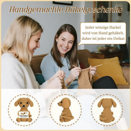 Gehäkelter Schutzdackel mit Karte von Giftasy