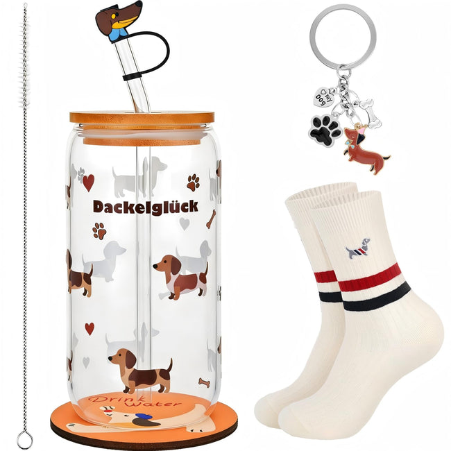 Dackel-Geschenkset mit Trinkglas, 500 ml von Chsukozic