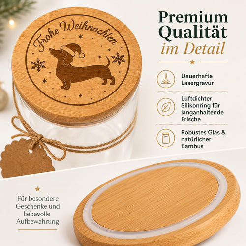 PIujsym Dackel-Vorratsglas „Frohe Weihnachten“, 800 ml