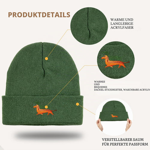 Snyvpra Strickmütze mit Dackel-Stickerei, 54–58 cm