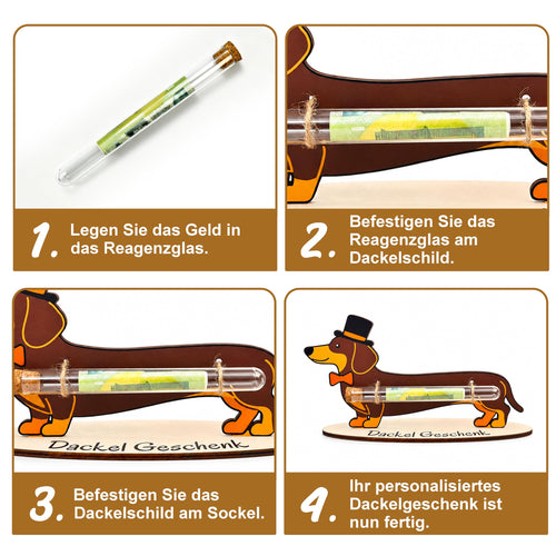 Yezirzax Dackel-Geldgeschenk aus Holz mit Geldröhrchen