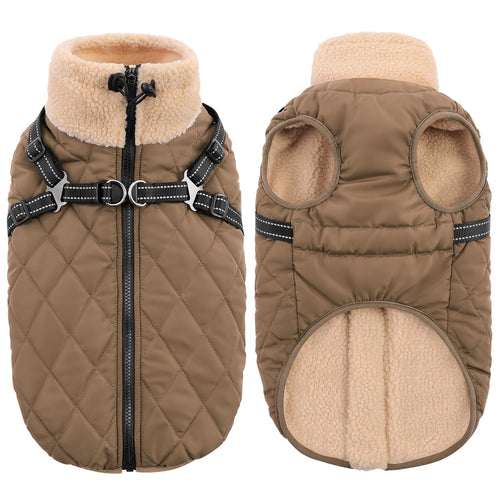Queenmore Dackel-Wintermantel mit Geschirr, Braun, Größe S