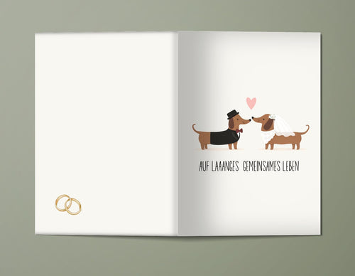 Dackel-Hochzeitskarte „Auf laaanges gemeinsames Leben“