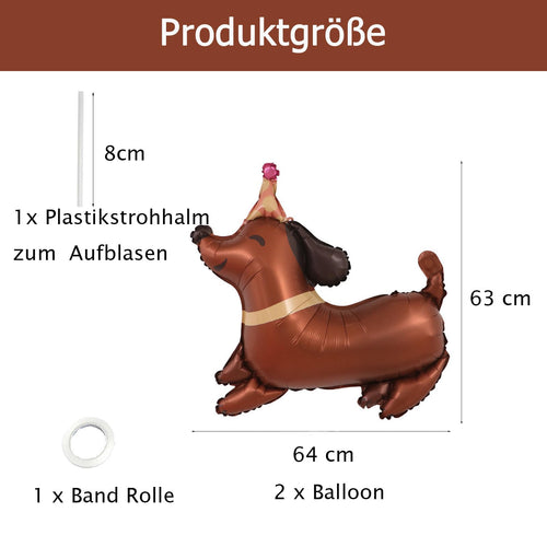 Gleemix 2 Stk Ballon Dackel, 3D Folienballon Dackel, Riesenballon Tier, Hunde Geburtstag Luftballons, Kindergeburtstag Party Ballon Deko für Jungen, Mädchen, Hunde Geburtstag