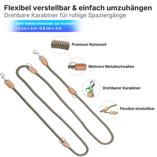 LeileiPaws verstellbare Hundeleine, Kaki, 3 m