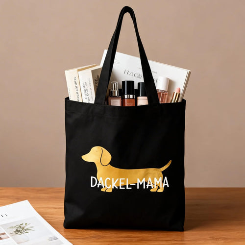 QijAOPD Dackel-Stofftasche mit Schlüsselanhänger, schwarz