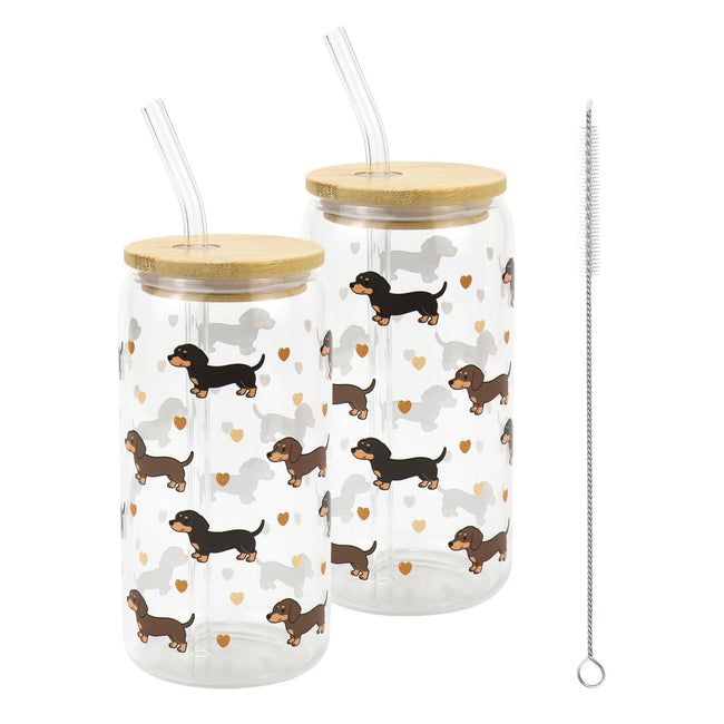 Dackel-Trinkgläser mit Deckel – 2er-Set, je 500 ml