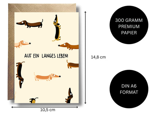 Dackel-Geburtstagskarte „Auf ein langes Leben“