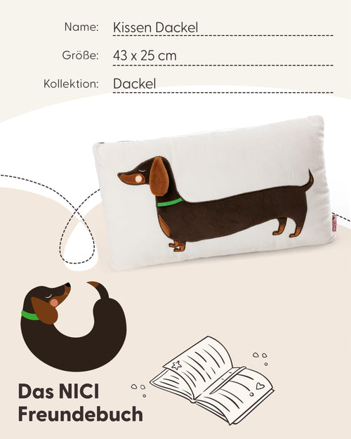 NICI Dackel-Kissen mit 3D-Schlappohr, 43 × 25 cm