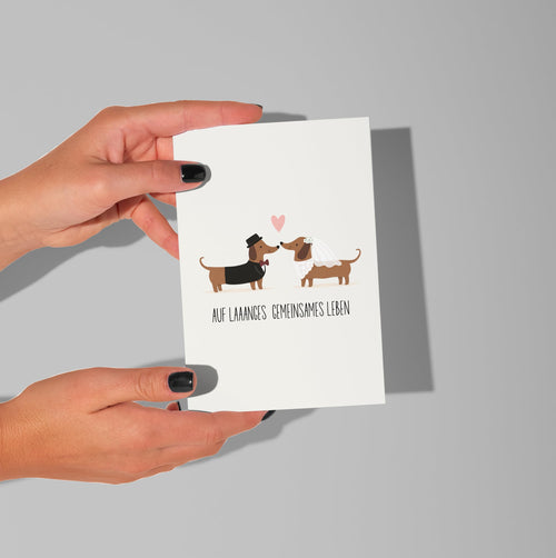 Dackel-Hochzeitskarte „Auf laaanges gemeinsames Leben“