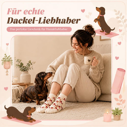 Jadive Pilates-Socken mit Dackelmotiv, 2 Paar, Größe 36–42