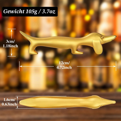 LULLEA Dackel-Flaschenöffner und Messerbänkchen, goldfarben