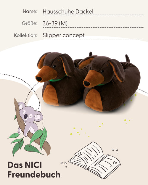 NICI Dackel-Plüschhausschuhe, braun, Größe 36–39