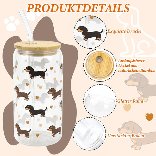 Dackel-Trinkgläser mit Deckel – 2er-Set, je 500 ml