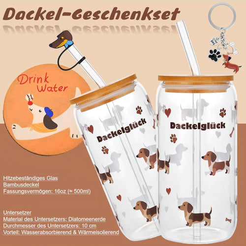 Dackel-Geschenkset mit Trinkglas, 500 ml von Chsukozic