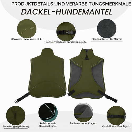 Hjyokuso Dackel-Wintermantel, Armeegrün, Größe L