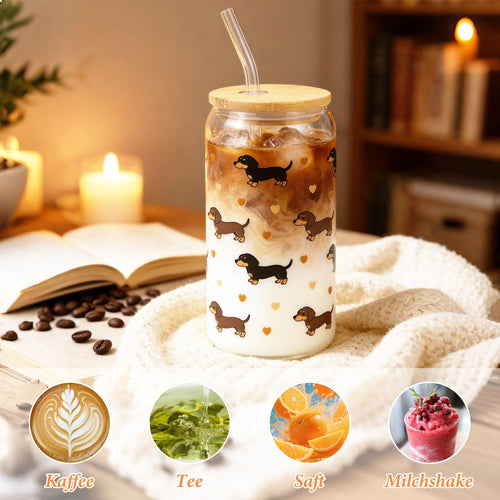 Dackel-Trinkgläser mit Deckel – 2er-Set, je 500 ml