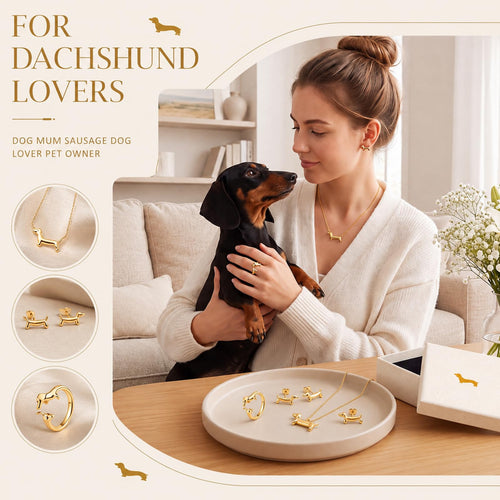 Otuuz Dackel-Schmuckset mit Halskette, Ring und Ohrsteckern