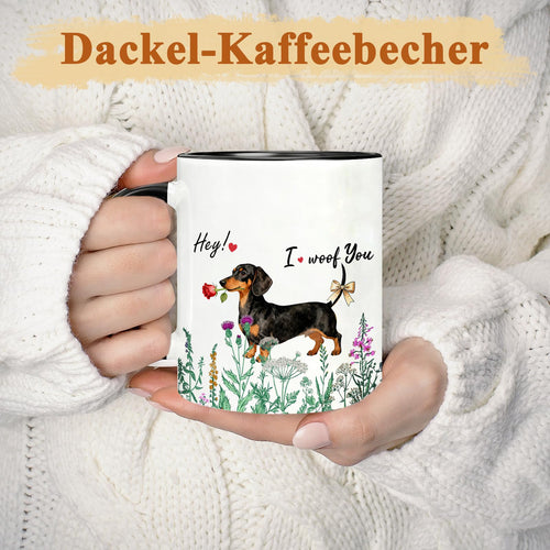 Leseogye Dackel-Kaffeebecher aus Keramik, beidseitig bedruckt