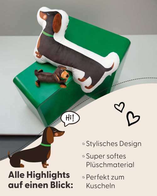 NICI Dackel-Kissen mit 3D-Schlappohr, 43 × 25 cm