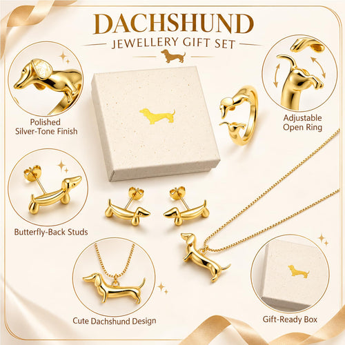 Otuuz Dackel-Schmuckset mit Halskette, Ring und Ohrsteckern