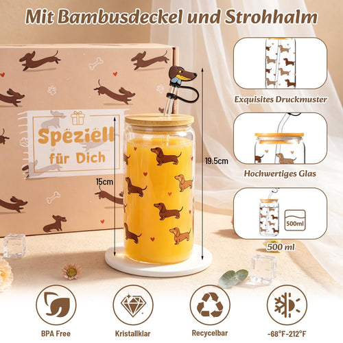 Dackel-Geschenkset mit Tasche, Glas und Accessoires