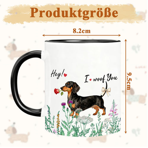 Leseogye Dackel-Kaffeebecher aus Keramik, beidseitig bedruckt
