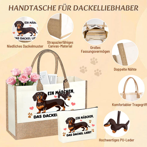 Dackel-Geschenkset mit Tasche, Glas und Accessoires
