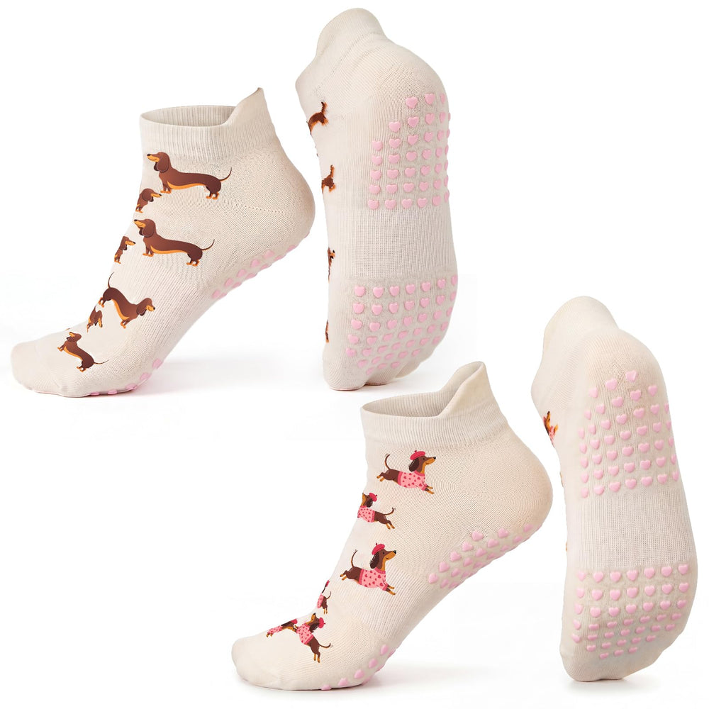 Jadive Pilates-Socken mit Dackelmotiv, 2 Paar, Größe 36–42