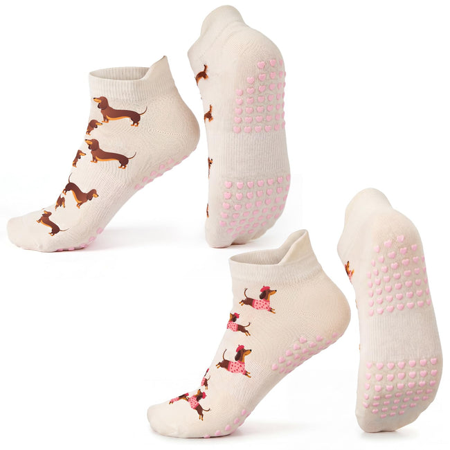 Jadive Pilates-Socken mit Dackelmotiv, 2 Paar, Größe 36–42