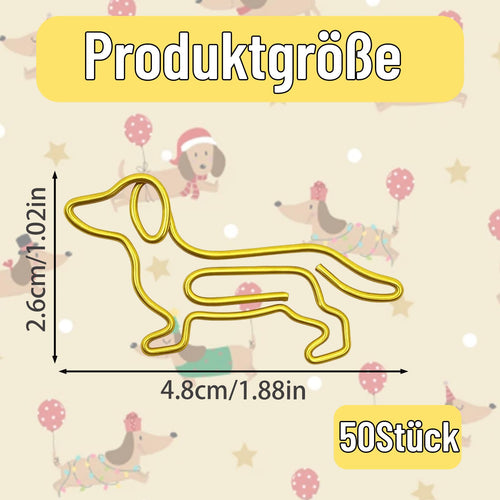 Dackel Büroklammern 50er Set - Dackel Merch, Goldene Dachshund Klammern als Dackel Geschenk, Niedliche Dackel Deko fürs Büro, Büro Accessoires für Hunde Liebhaber