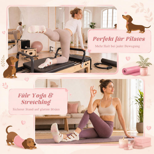 Jadive Pilates-Socken mit Dackelmotiv, 2 Paar, Größe 36–42