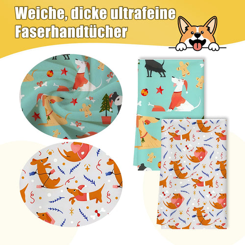 PIujsym Dackel-Geschirrtücher, 4er-Set, 40 × 60 cm