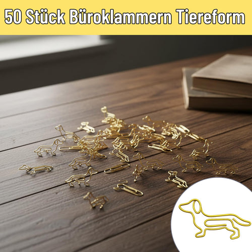 Dackel Büroklammern 50er Set - Dackel Merch, Goldene Dachshund Klammern als Dackel Geschenk, Niedliche Dackel Deko fürs Büro, Büro Accessoires für Hunde Liebhaber