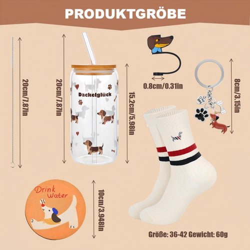 Dackel-Geschenkset mit Trinkglas, 500 ml von Chsukozic