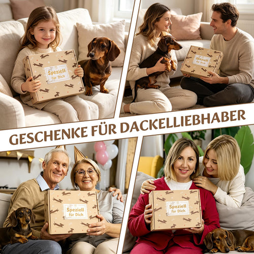 Dackel-Geschenkset mit Tasche, Glas und Accessoires