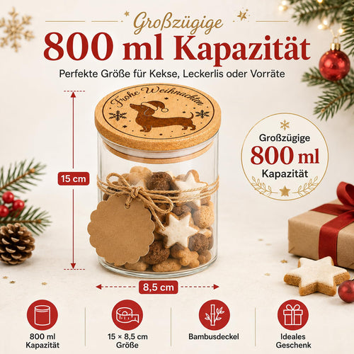 PIujsym Dackel-Vorratsglas „Frohe Weihnachten“, 800 ml