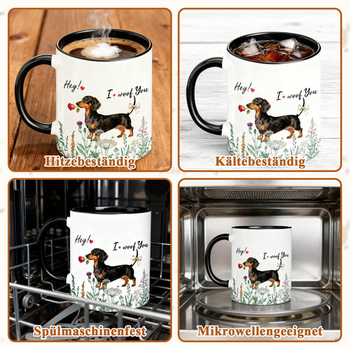 Leseogye Dackel-Kaffeebecher aus Keramik, beidseitig bedruckt