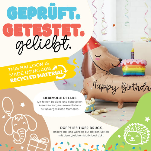 Dackel-Folienballon Happy Birthday, 94 cm von balloa